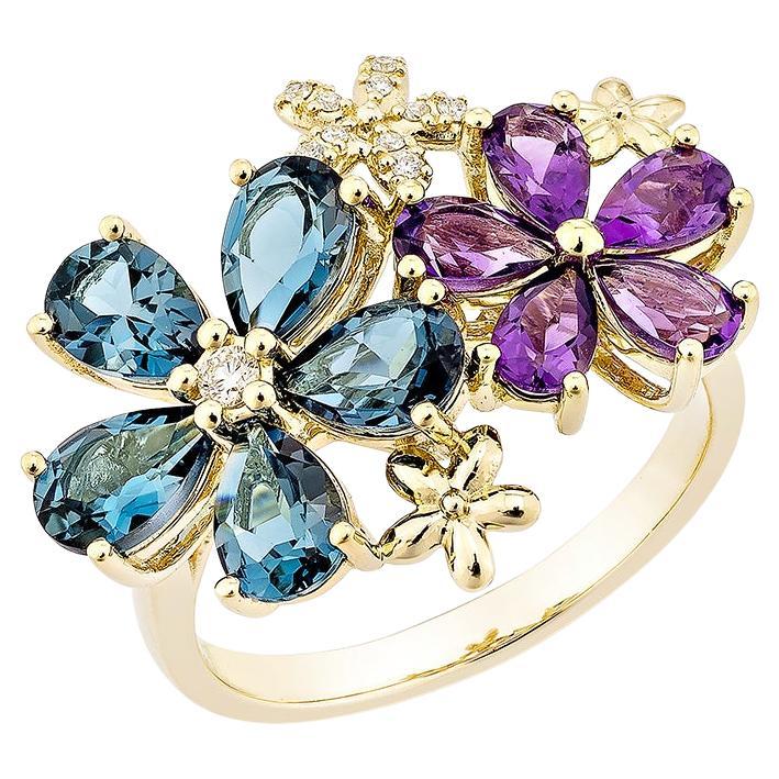 Sunita Nahata Dark Amethyst & Blue Topaz 3.25 ct. Ring in 14KYG with Diamond.