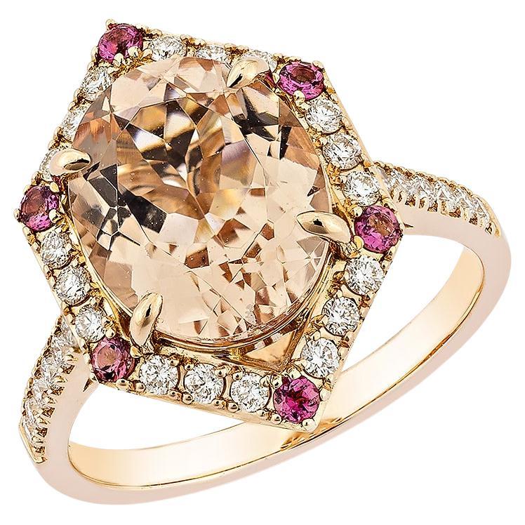 Sunita Nahata Morganite and Tourmaline 3.29ct. Ring in 18KRG with Diamond. For Sale