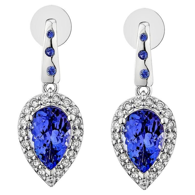 Sunita Nahata Tanzanite & Sapphire 3.29ct. Drop Earrings in 18KWG with Diamond.