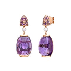 Sunita Nahata Amethyst 33.28ct. Drop Earrings in 18KRG with Diamond.