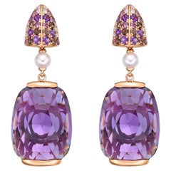 Sunita Nahata Amethyst 33.28ct. Drop Earrings in 18KRG with Diamond.