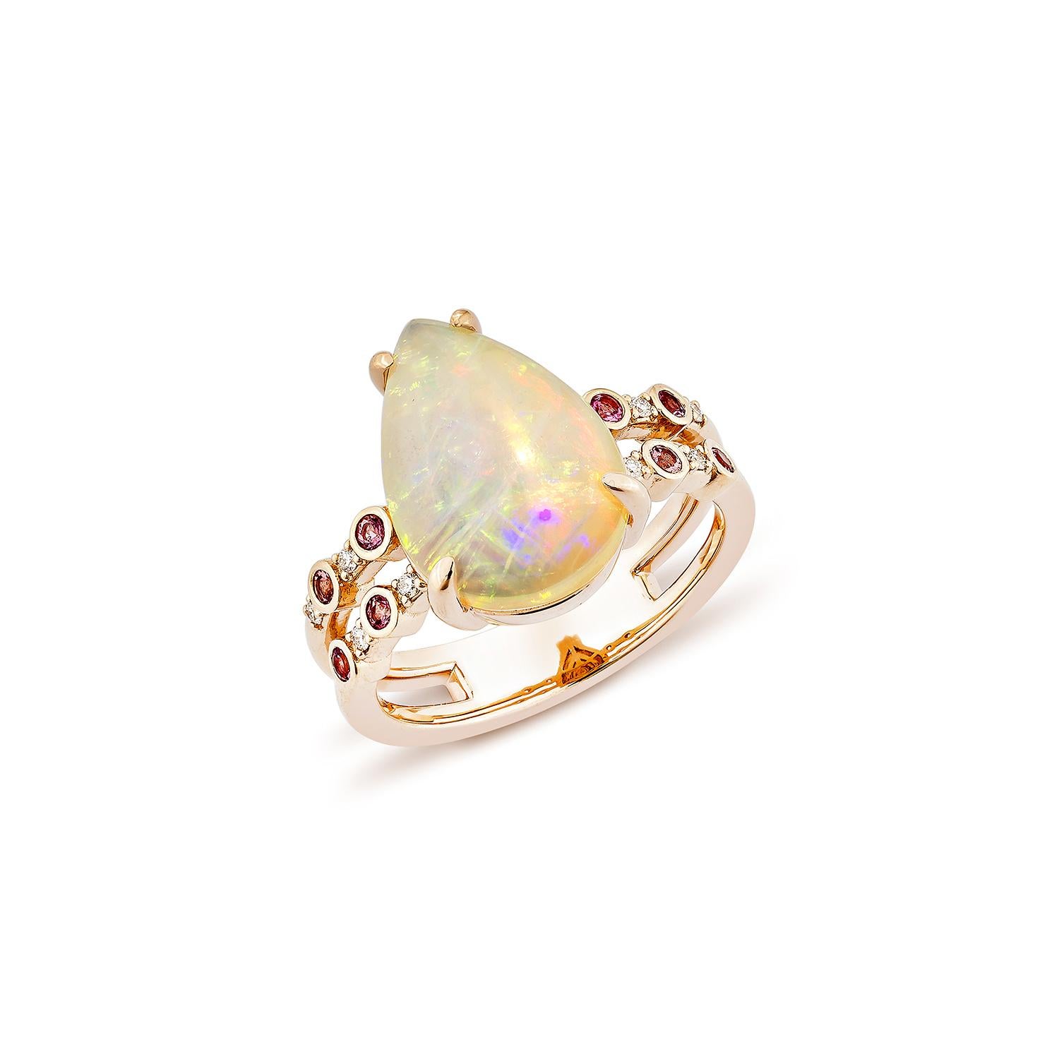 Contemporary Sunita Nahata Opal & Pink Tourmaline 3.34ct. Fancy Ring in 18KRG with Diamond For Sale