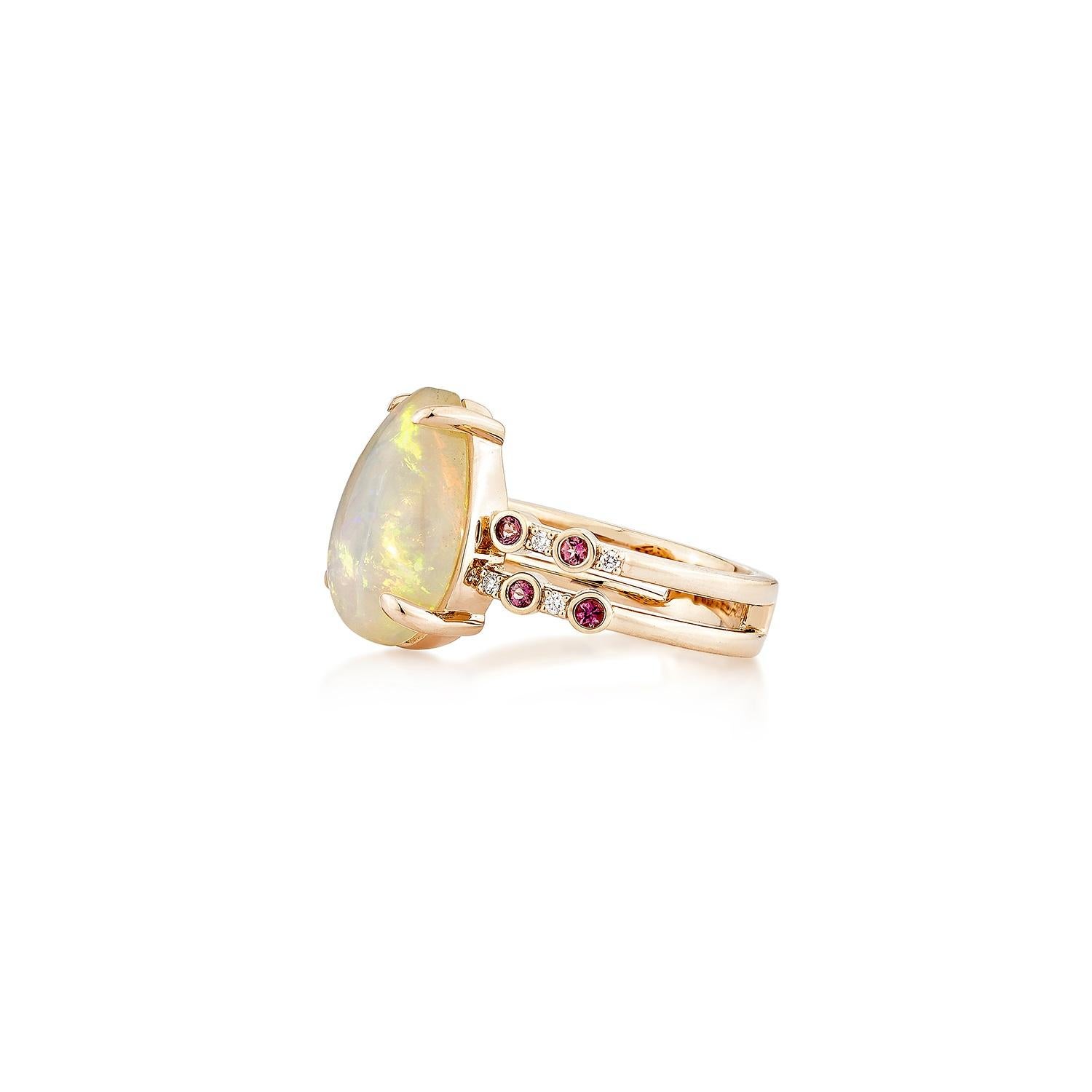 Pear Cut Sunita Nahata Opal & Pink Tourmaline 3.34ct. Fancy Ring in 18KRG with Diamond For Sale