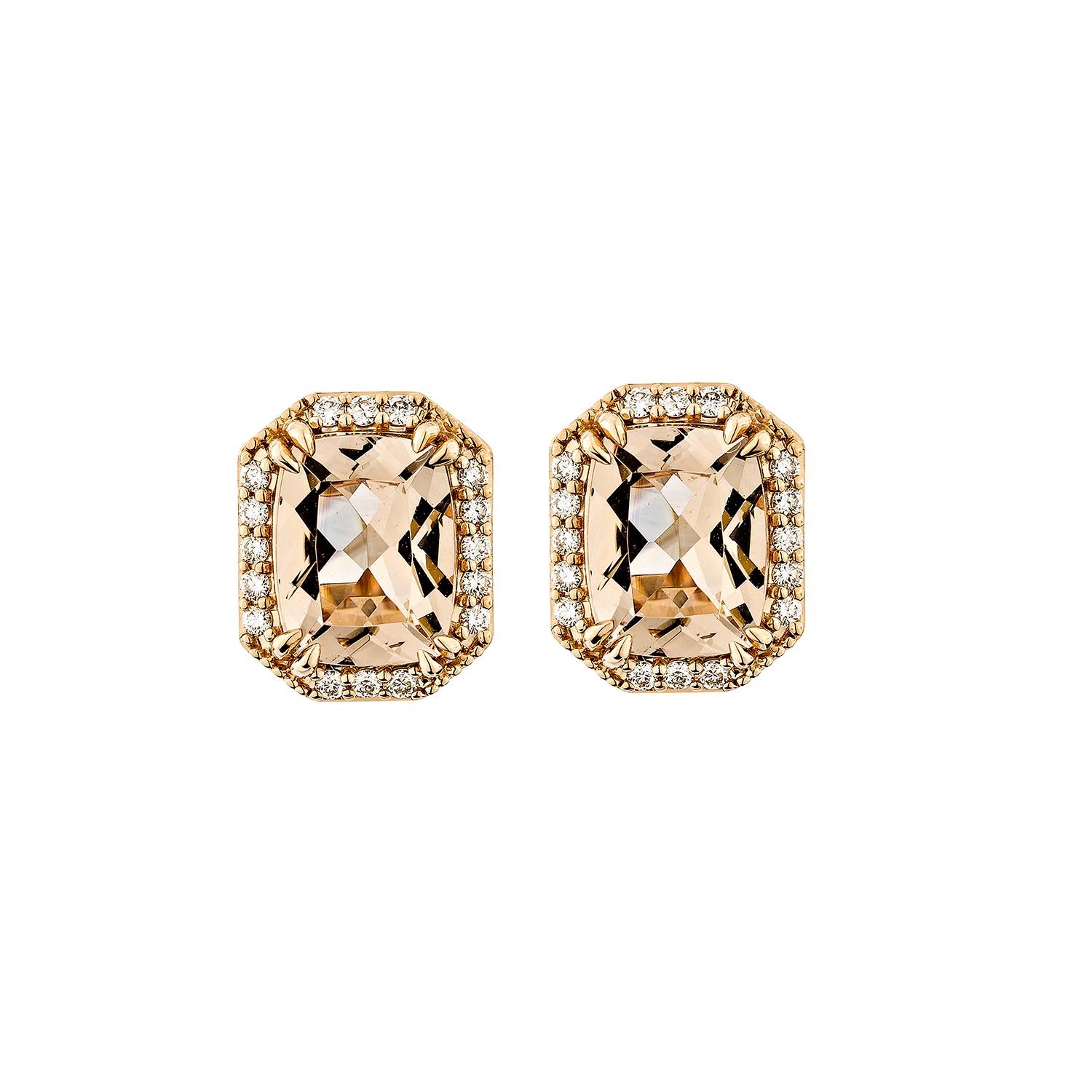 Contemporain Sunita Nahata Morganite 3.35 carats Boucles d'oreilles en 18KRG avec diamant. en vente