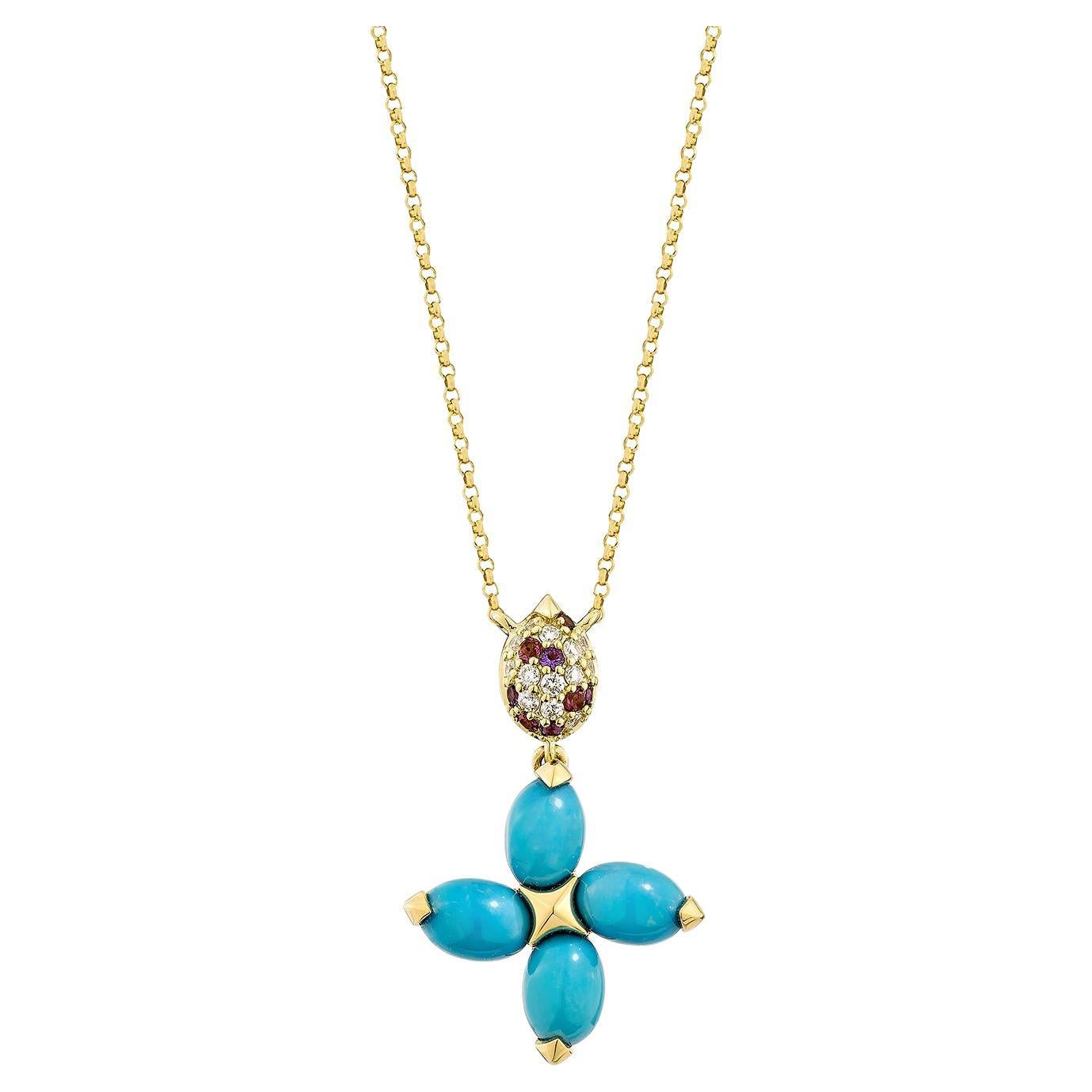 Sunita Nahata Turquoise 3.35ct. Pendant in 18KYG with Gemstones & Diamond.