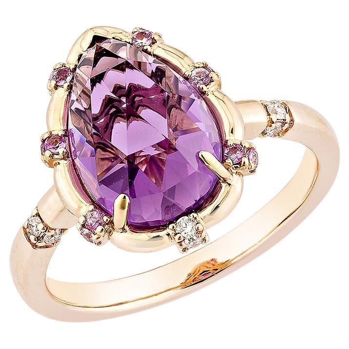 Sunita Nahata Amethyst 3.41ct. Ring in 18KRG with sapphire & White Diamond.