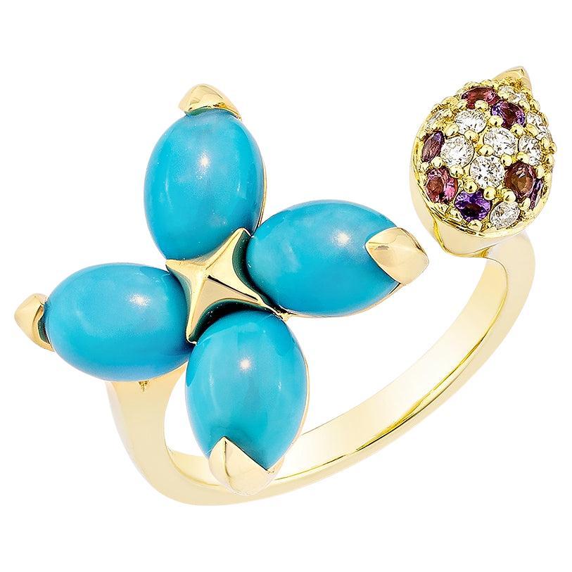 Sunita Nahata Turquoise 3.41ct. Fancy Ring in 18KYG with Mix Gemstone & Diamond For Sale