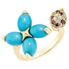 Sunita Nahata Turquesa 3,41ct. Anillo Fantasía en 18KYG con Piedra Mixta y Diamante