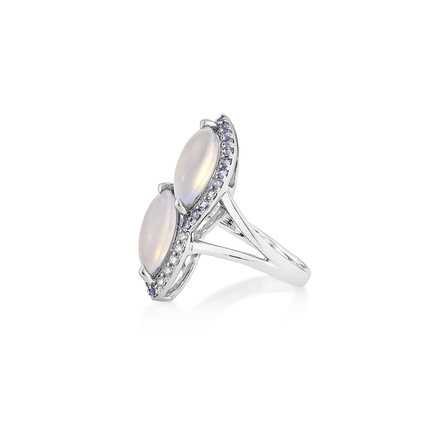 Marquise Cut Sunita Nahata Chalcodony & Sapphire 3.45ct. Ring in 18KWG with Diamond. For Sale