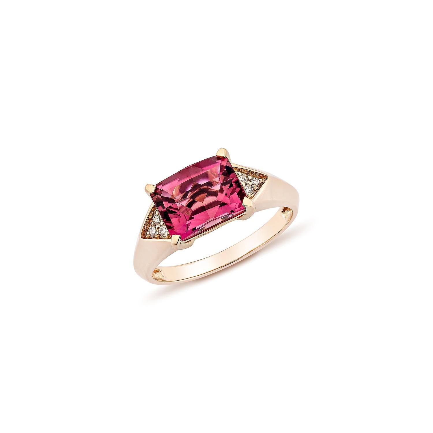 Contemporary Sunita Nahata Pink Tourmaline 3.46ct. Fancy Ring in 14KRG with Diamond. For Sale