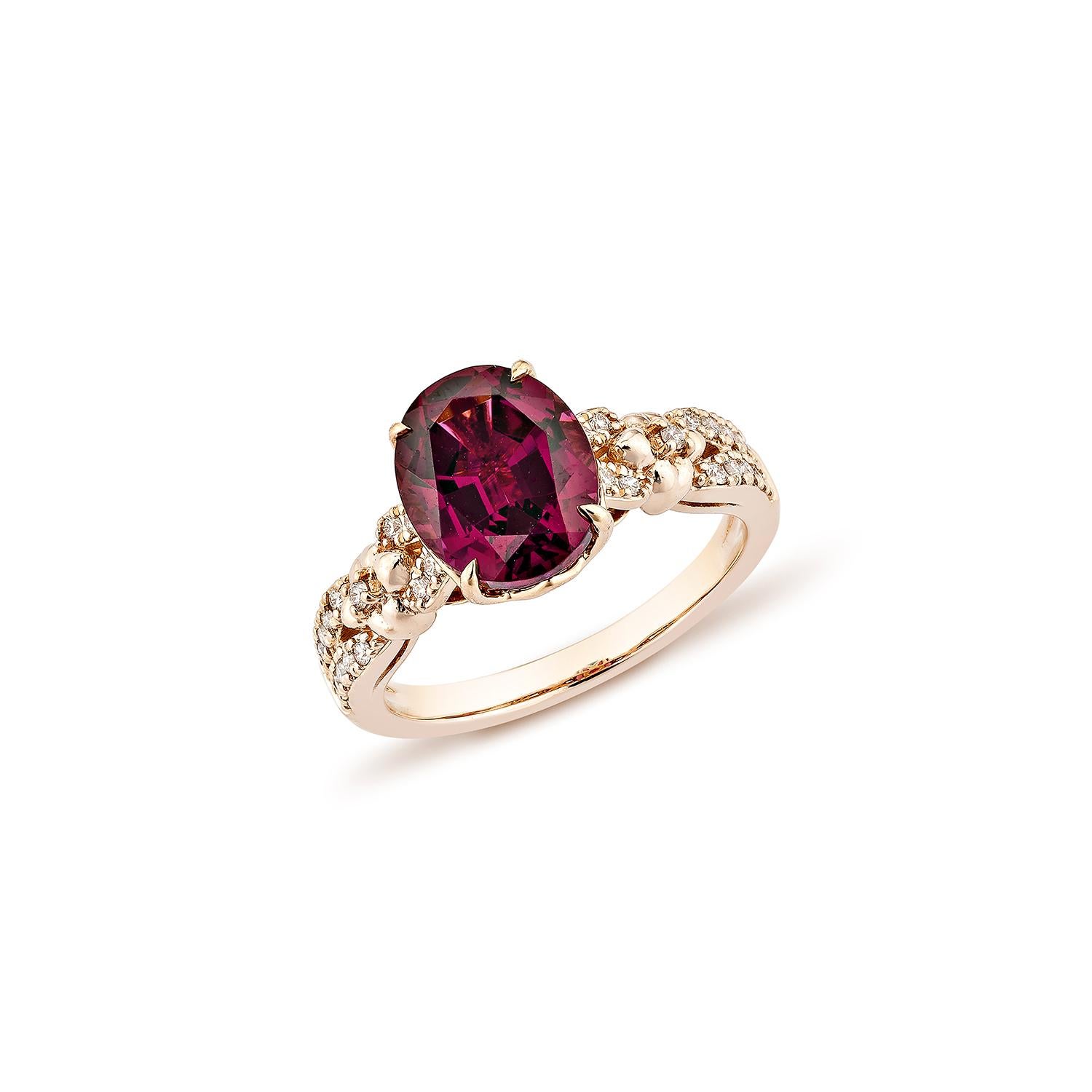 Contemporary Sunita Nahata Rhodolite 3.48ct. Fancy Ring in 14KRG with White Diamond. For Sale