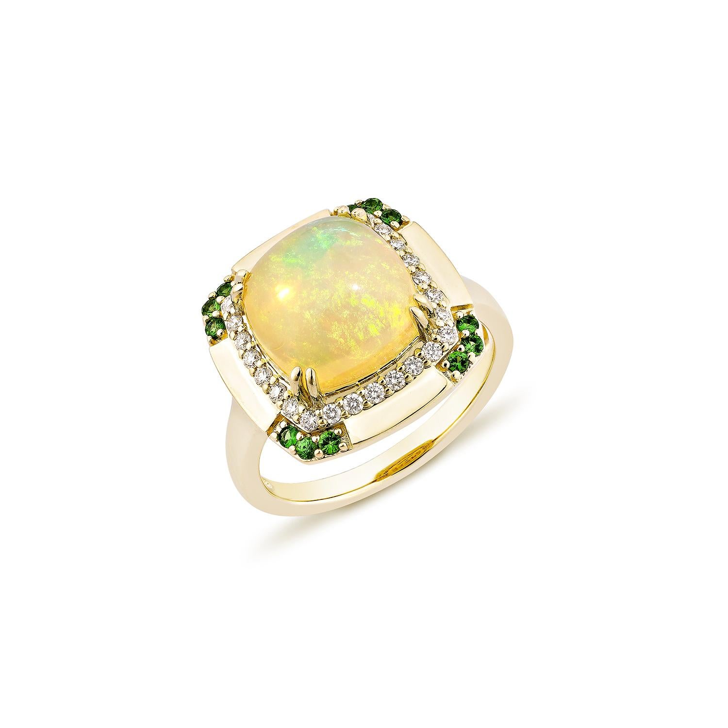 Contemporary Sunita Nahata Opal & Tsavorite 3.49ct. Fancy Ring in 14KYG with Diamond. For Sale