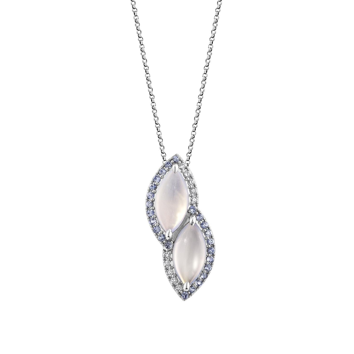 Contemporary Sunita Nahata Chalcedony & Sapphire 3.56ct. Pendant in 18KWG with Diamond. For Sale