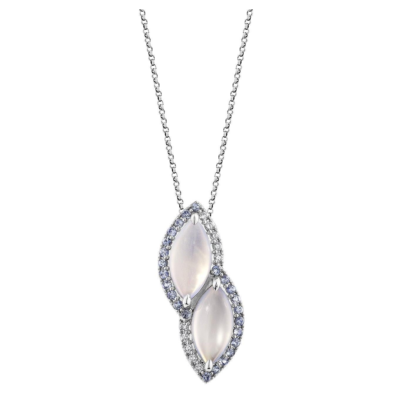 Sunita Nahata Chalcedony & Sapphire 3.56ct. Pendant in 18KWG with Diamond. For Sale