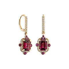 Sunita Nahata 3.58 carat Rhodolite Drop Earrings in 18KRG with Diamond.