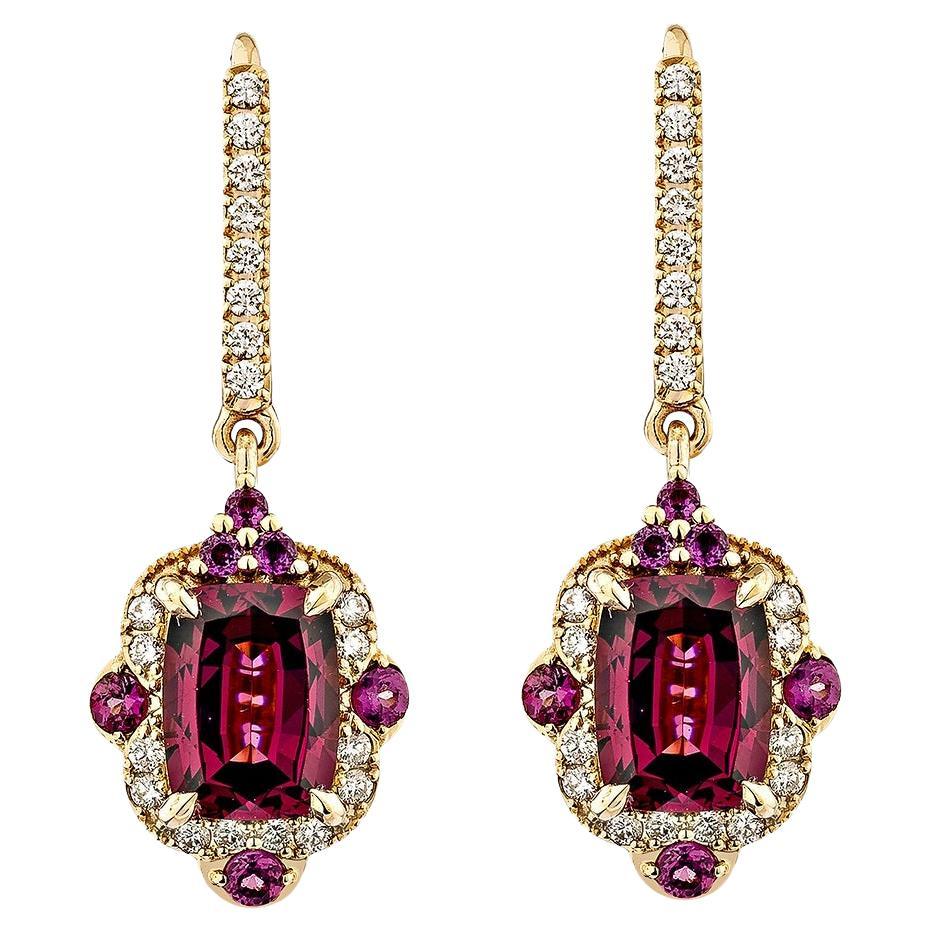 Sunita Nahata 3.58 carat Rhodolite Drop Earrings in 18KRG with Diamond.