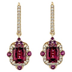 Sunita Nahata 3.58 carat Rhodolite Drop Earrings in 18KRG with Diamond.