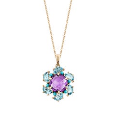 Sunita Nahata 3.58 Ct. Ciondolo di ametista in 14KRG con topazio blu e turchese.