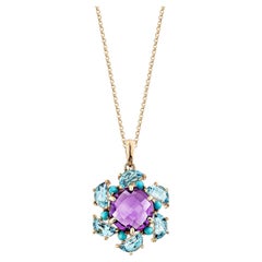 Sunita Nahata 3.58 ct. Pendentif en améthyste 14 carats avec topaze bleue et turquoise