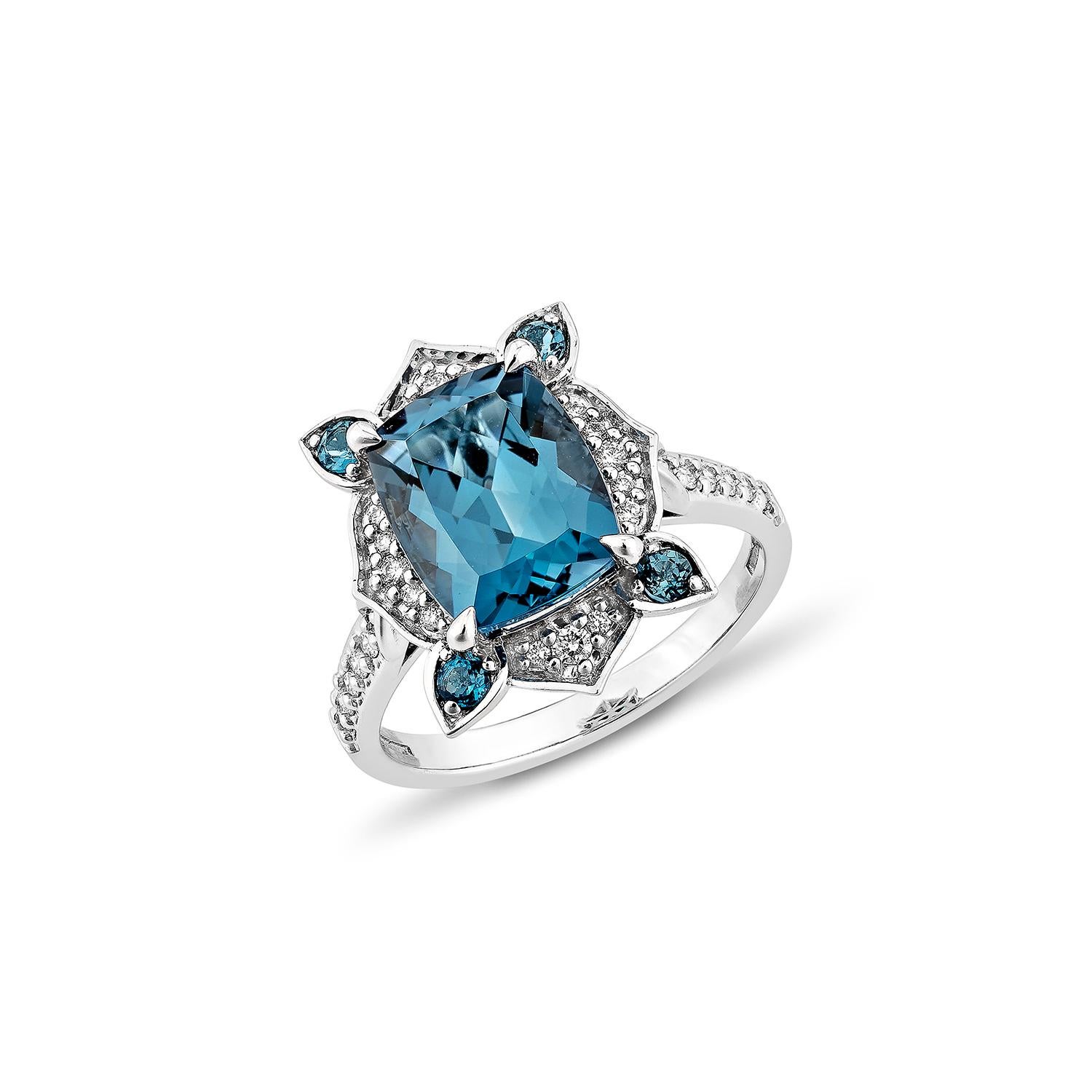 Sunita Nahata London Blauer Topas 3.60 Karat. Fancy Ring in 14KWG mit Diamant. (Zeitgenössisch) im Angebot
