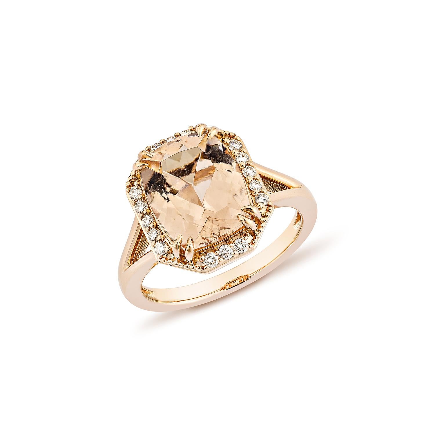 Contemporary Sunita Nahata Morganite 3.60ct. Fancy Ring in 18KRG with Diamond. For Sale