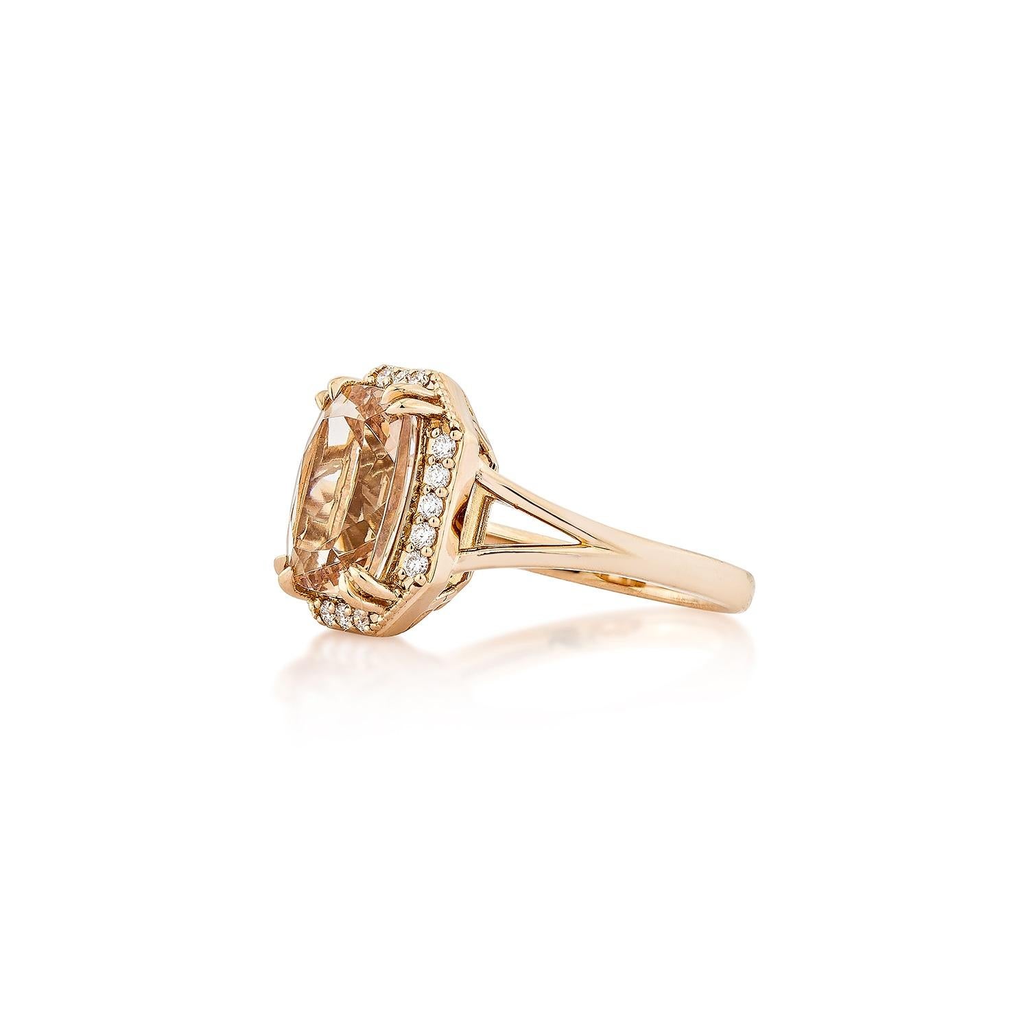 Cushion Cut Sunita Nahata Morganite 3.60ct. Fancy Ring in 18KRG with Diamond. For Sale