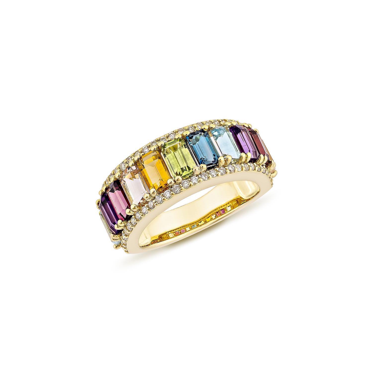 Contemporary Sunita Nahata Rainbow Gemstone 3.67ct. Ring in 18KYG with White Diamond. For Sale