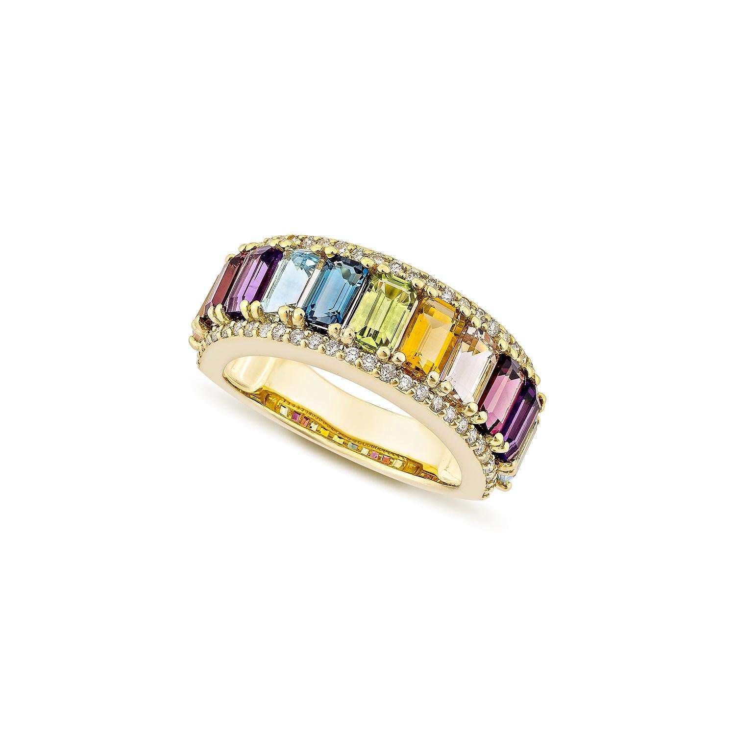 Sunita Nahata Rainbow Gemstone 3.67ct. Ring in 18KYG with White Diamond. In New Condition For Sale In Hong Kong, HK