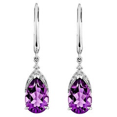 Sunita Nahata Amethyst 3.73ct. Boucles d'oreilles en or 14 carats avec diamant blanc.