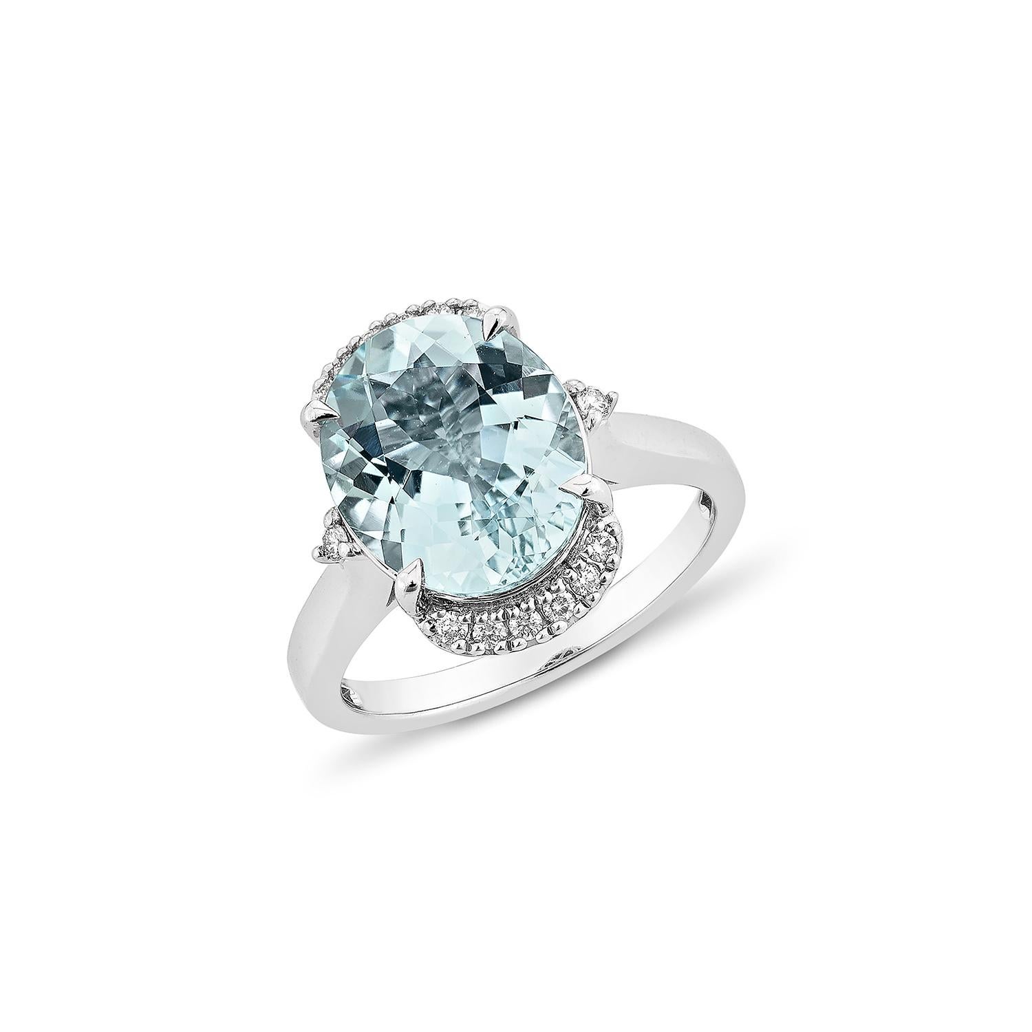 Contemporary Sunita Nahata Aquamarine 3.81ct. Fancy Ring in 18KWG with White Diamond. For Sale