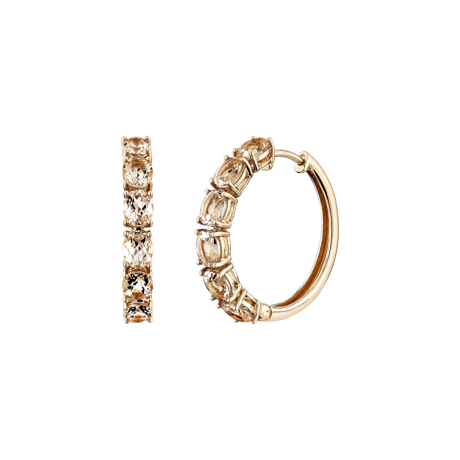 Oval Cut Sunita Nahata Morganite 3.90ct. Hoops Earrings in 14Karat Rose Gold. For Sale
