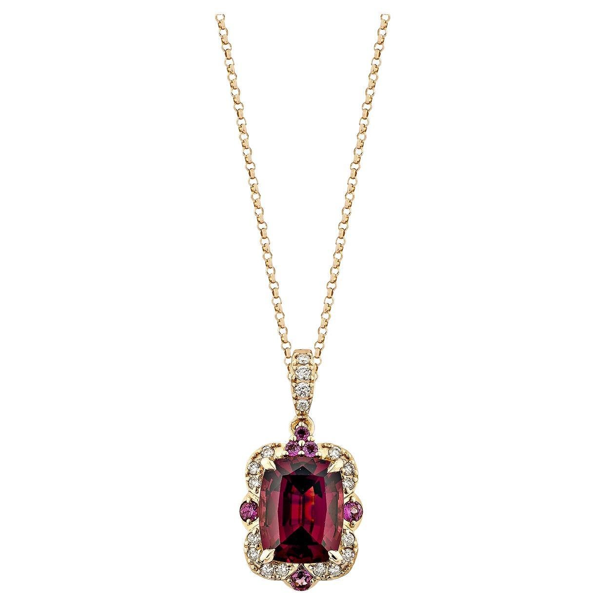 Sunita Nahata Rhodolite 3.94ct. Pendant in 18KRG with White Diamond.