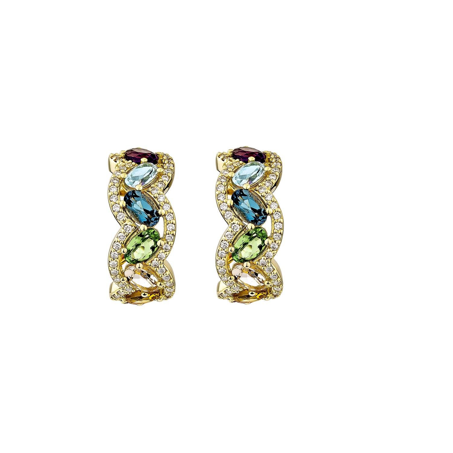 Contemporaneo Orecchini con gemme arcobaleno di Sunita Nahata da 4,01 carati in 18KYG con diamante. in vendita