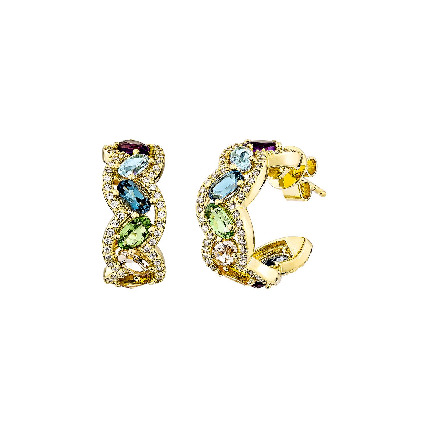 Taglio ovale Orecchini con gemme arcobaleno di Sunita Nahata da 4,01 carati in 18KYG con diamante. in vendita
