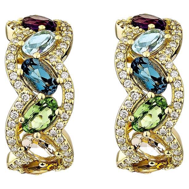 Sunita Nahata 4.01 carat Rainbow Gemstones Earrings in 18KYG with Diamond.