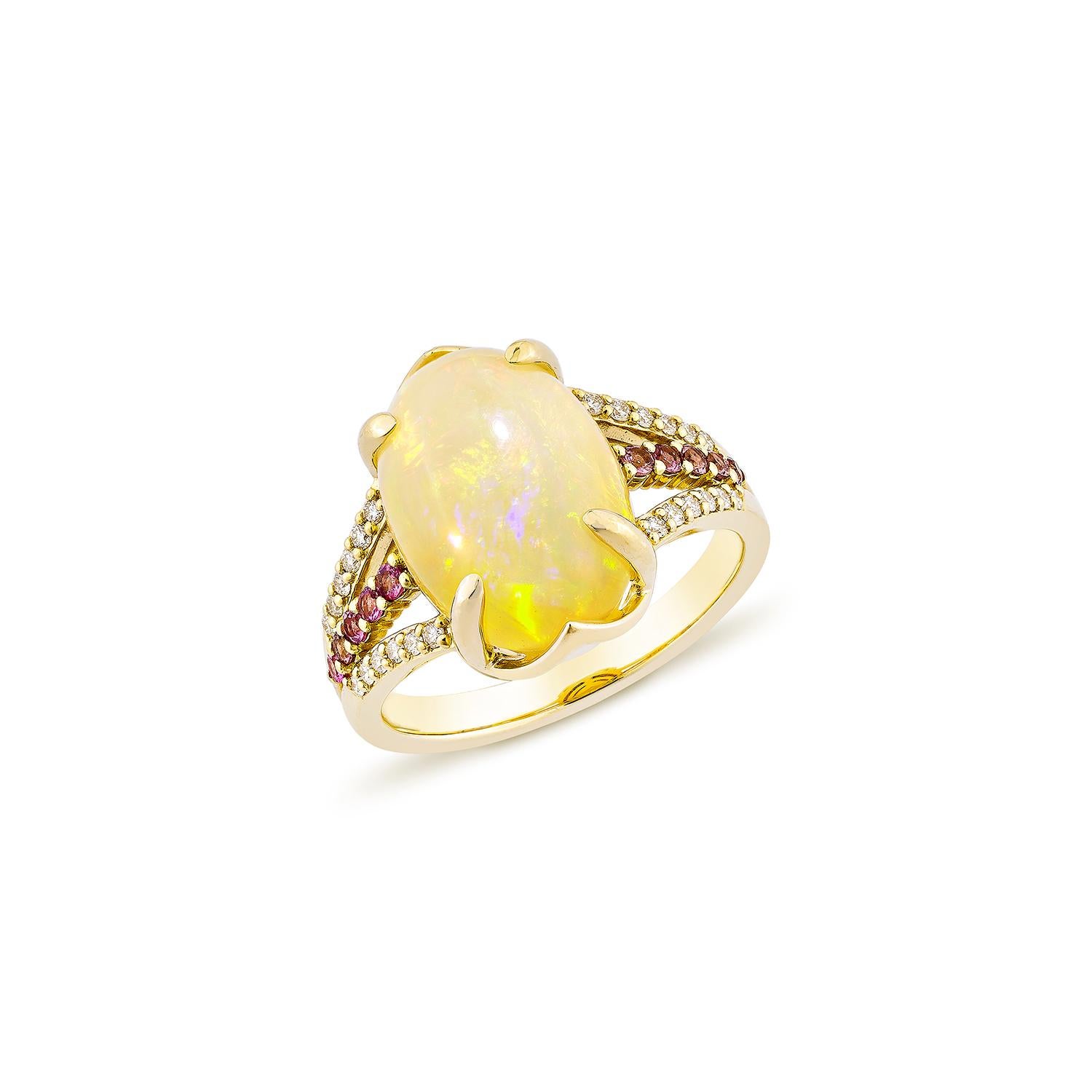 Sunita Nahata Opal & rosa Turmalin 4,05ct. Fancy Ring aus 18KYG mit Diamant (Zeitgenössisch) im Angebot