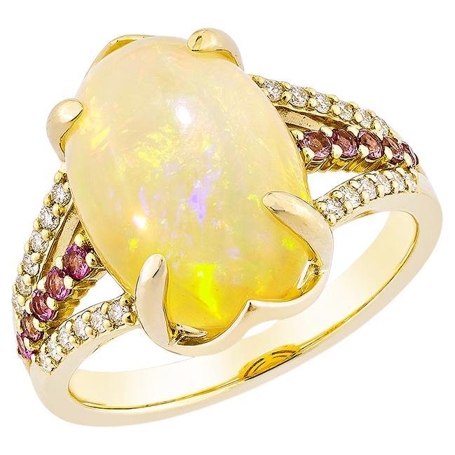 Sunita Nahata Opal & Pink Tourmaline 4.05ct. Fancy Ring in 18KYG with Diamond