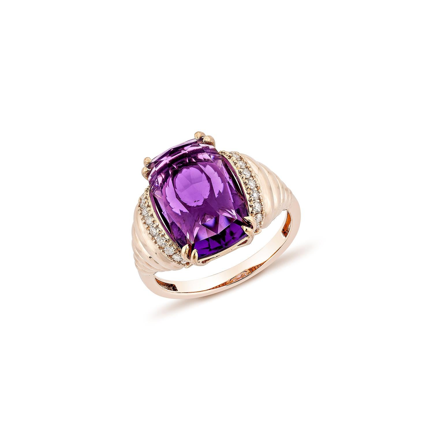 Sunita Nahata Amatista 4,11ct. Anillo de fantasía en oro rosa de 14 quilates con diamante. Contemporáneo en venta