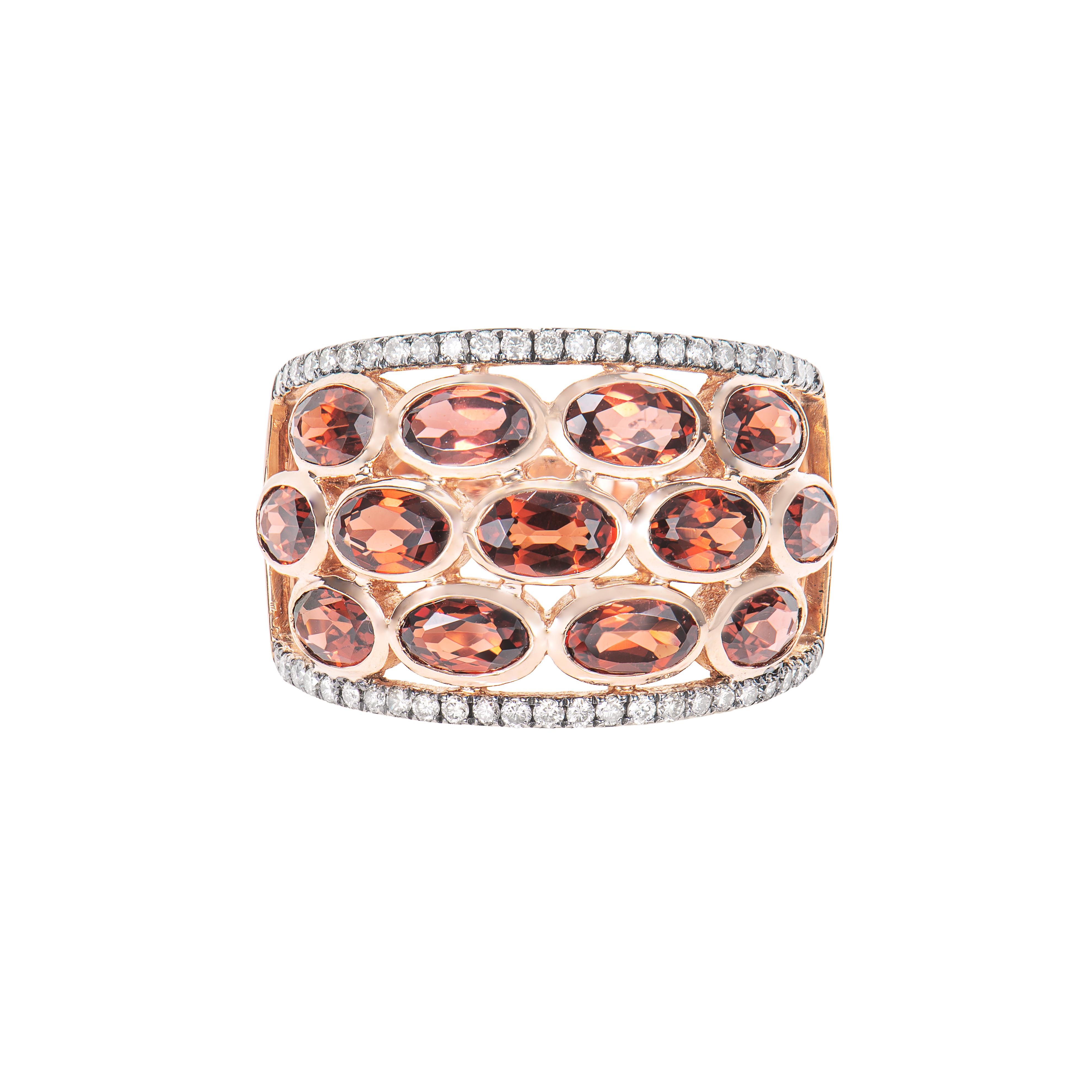 Contemporary Sunita Nahata Red Garnet 4.16ct. Ring in 14KRG with Brown Diamond. For Sale