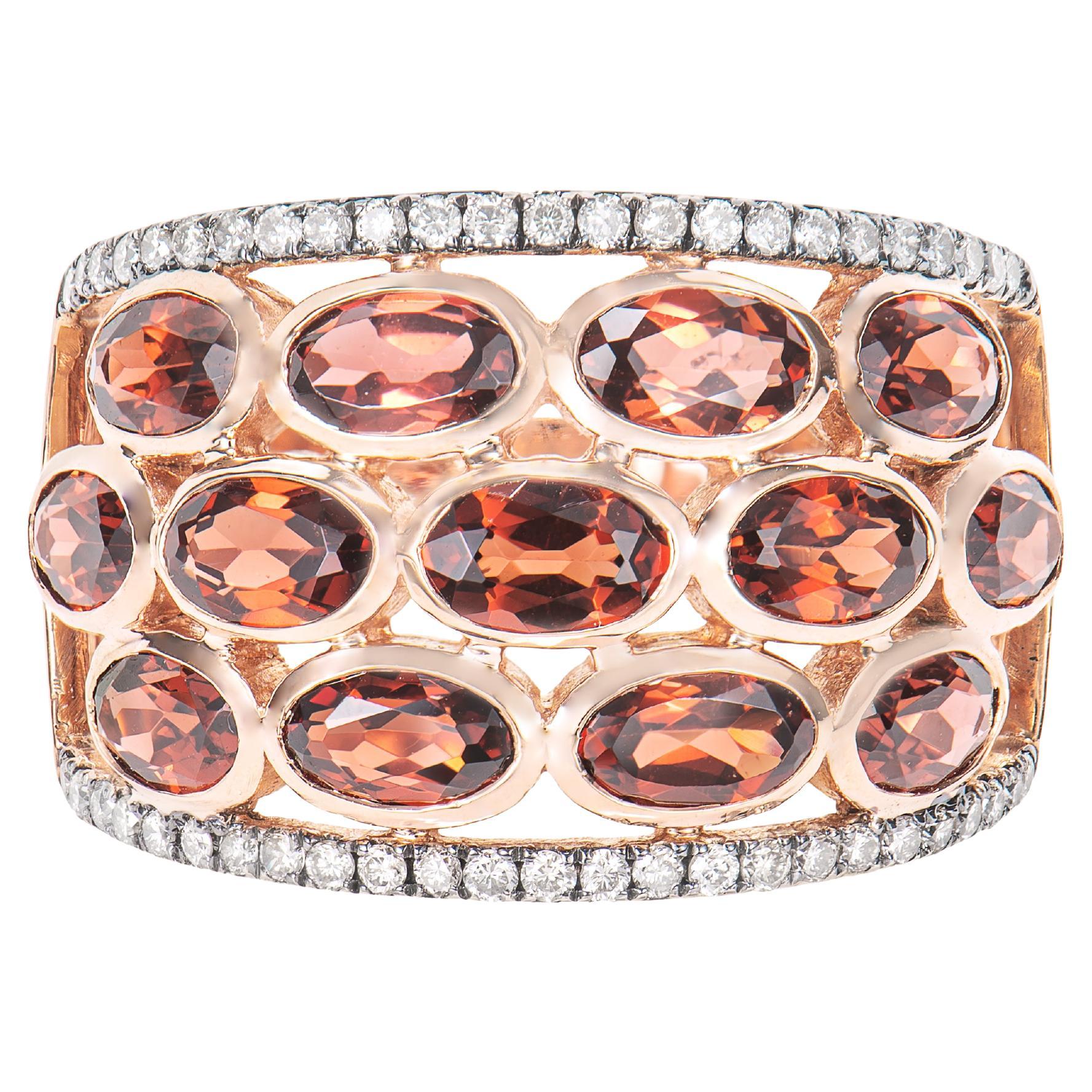 Sunita Nahata Red Garnet 4.16ct. Ring in 14KRG with Brown Diamond.