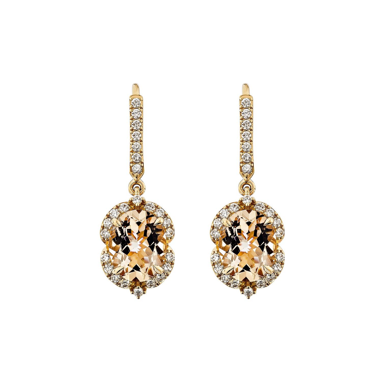 Contemporaneo Orecchini pendenti di morganite da 4,18 carati in 18KRG con diamante. in vendita