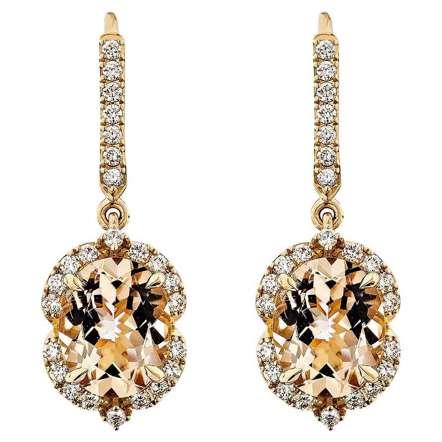 Sunita Nahata 4.18 carat Morganite Drop Earrings in 18KRG with Diamond.