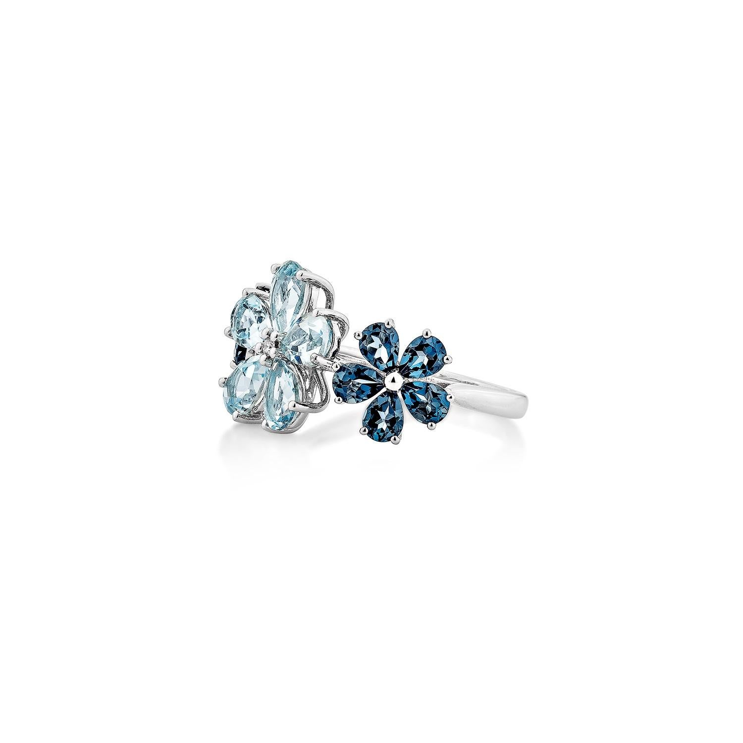 Pear Cut Sunita Nahata Swiss & London Blue Topaz 4.18ct. Ring in 14KWG with Diamond. For Sale