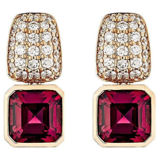 Sunita Nahata Rhodolite  4.25ct. Drop Earring in 18KRG with White Diamond.