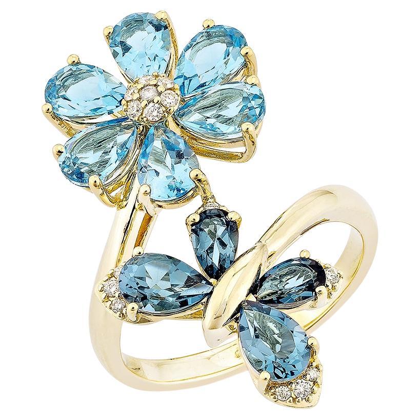 Sunita Nahata Swiss & London Blue Topaz 4.26ct. Ring in 14KYG with Diamond.