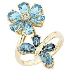 Sunita Nahata Topacio suizo y azul de Londres 4,26 ct. Anillo en 14KYG con Diamante.