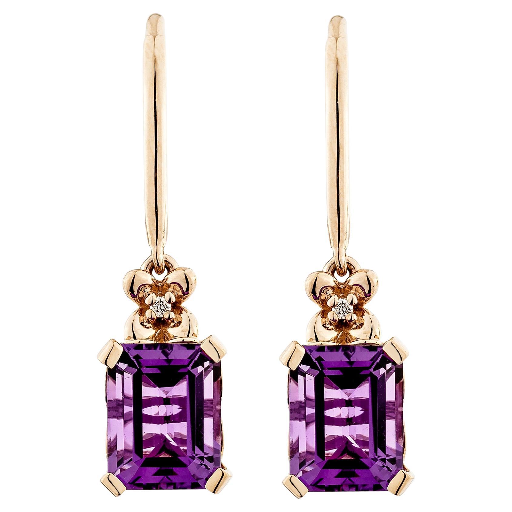 Sunita Nahata Amethyst 4.29ct. Drop Earring in 14KRG with White Diamond.