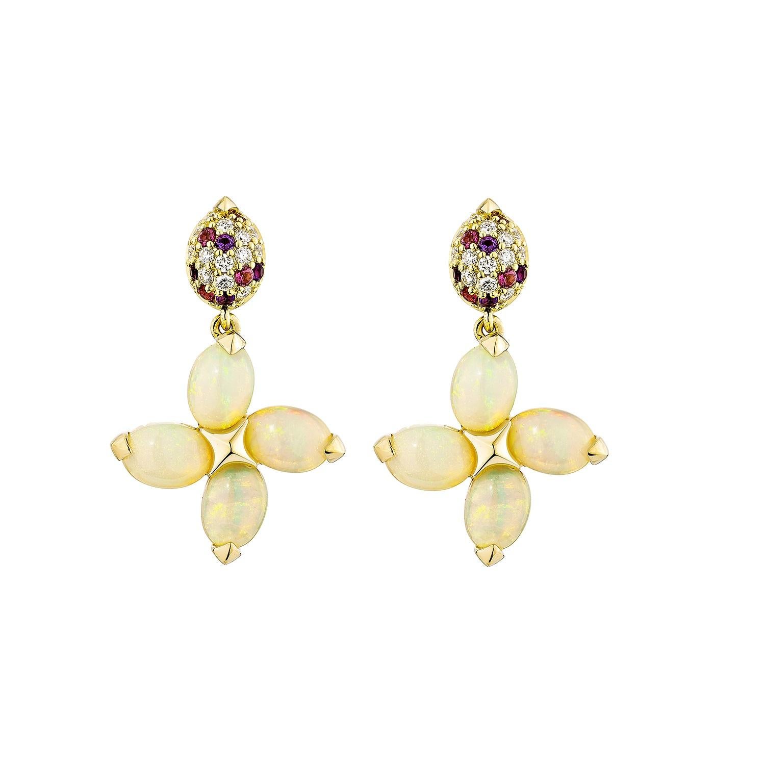 Contemporaneo Opale Sunita Nahata 4.40ct. Orecchini a goccia in 18KYG con pietre miste e diamanti. in vendita