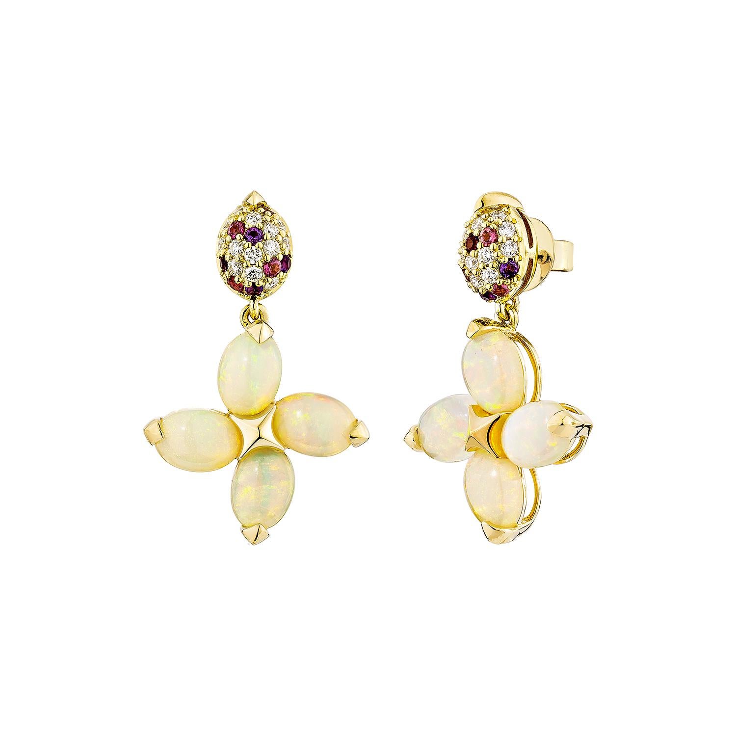 Taglio ovale Opale Sunita Nahata 4.40ct. Orecchini a goccia in 18KYG con pietre miste e diamanti. in vendita
