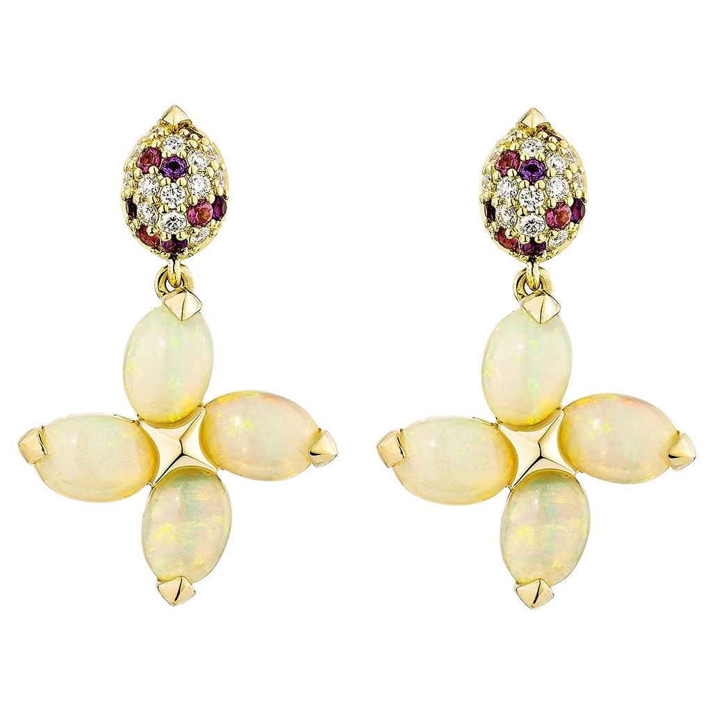 Sunita Nahata Opal 4.40ct. Drop Earrings in 18KYG with Mix Gemstones & Diamond.